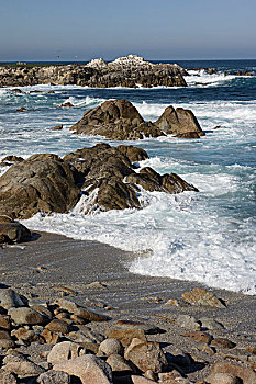 深海,石头,蒙特利半岛,加利福尼亚,海岸,竖图