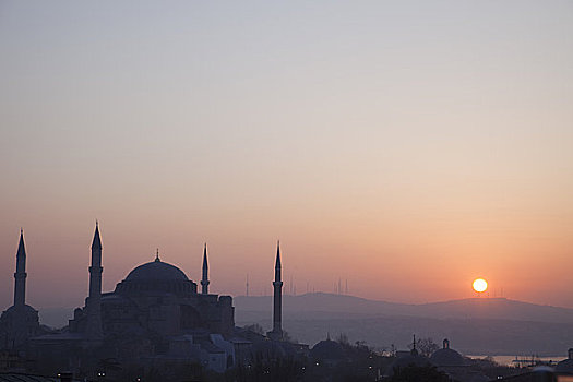 博物馆,日出,圣索菲亚教堂,伊斯坦布尔,土耳其