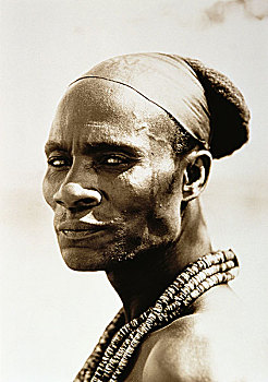 头像,辛巴族,男人,戴着,珠子,颈部,纳米比亚