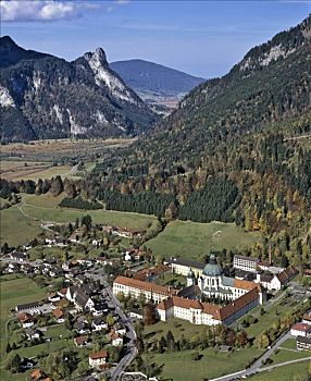 艾塔,寺院,本笃会修道院,阿尔卑斯山,山谷,上巴伐利亚,德国,欧洲