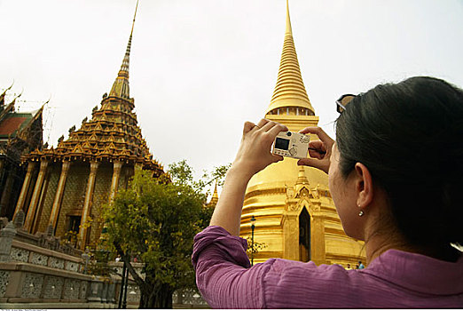 女人,照相,大皇宫,曼谷,泰国