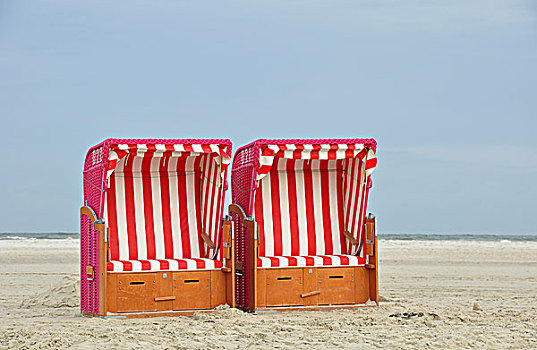 两个,红色,沙滩椅,安洪姆,岛屿,石荷州,德国,欧洲