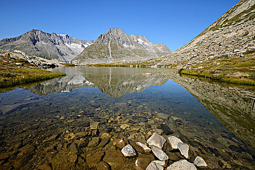 山,反射,小,湖,费什,瓦莱,瑞士,欧洲
