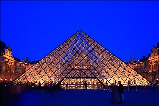 巴黎,四月,入口,卢浮宫金字塔,黄昏,夏天