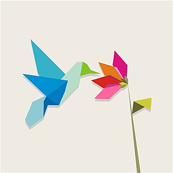 折纸,蜂鸟,花,淡色调,背景