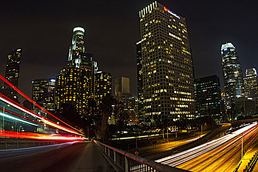 洛杉矶市区,长时间曝光,加利福尼亚,美国