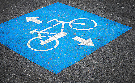 自行车道,特写,照片,蓝色,白色,路标,上方,城市,沥青,道路