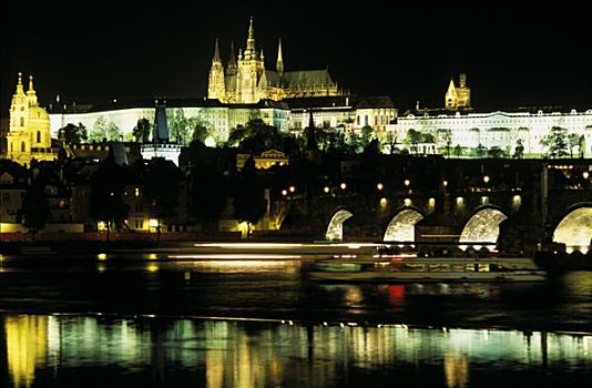布拉格,小船,伏尔塔瓦河,城堡