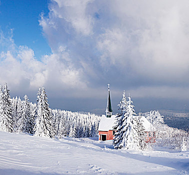 冬季风景,教堂,黑森林,巴登符腾堡,德国