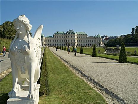 狮身人面像,正面,美景宫,维也纳,奥地利,欧洲