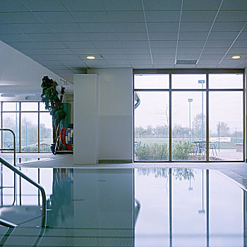 游泳,游泳池,安静,水,前景,大,窗户,背景,创作,几乎,对称,反射,英国,2006年