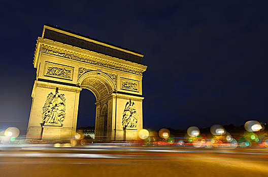 巴黎,凯旋门,夜晚