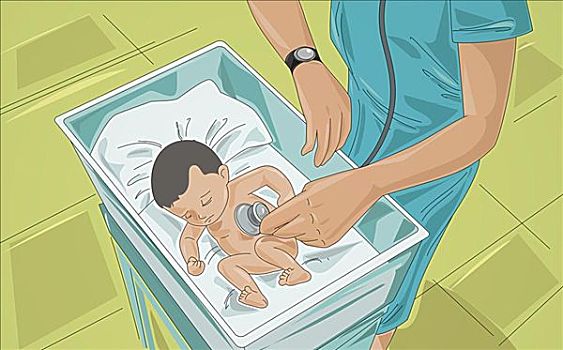 俯拍,醫生,檢查,男嬰