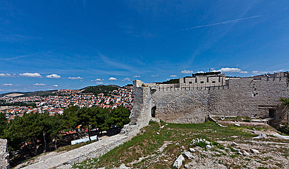 城堡,斯本力,中心,达尔马提亚,亚得里亚海,海岸,克罗地亚,欧洲