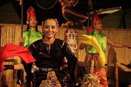 舞者,沙捞越,文化,乡村,靠近,婆罗洲,马来西亚,东南亚