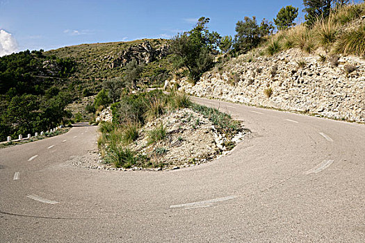 弯曲,道路,马略卡岛,西班牙