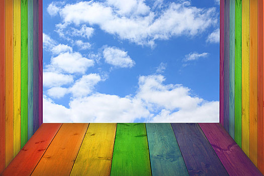 风景,天空,木板,彩色,彩虹