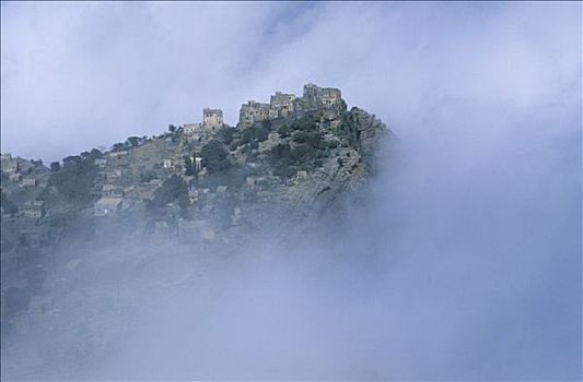 也门,牢固,乡村,薄雾