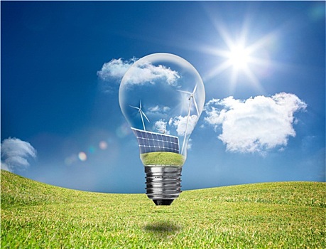 电灯泡,展示,太阳能电池板,涡轮,悬空,绿色,地点,阳光