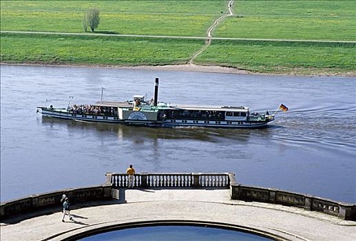 桨轮船,易北河,城堡,德累斯顿,萨克森,德国,欧洲