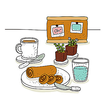 蛋糕,茶,盆栽