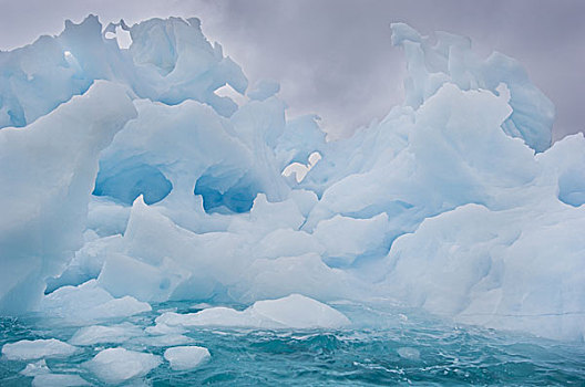融化,冰山,冰层,形状,洞,漂浮,水,岸边,东方,格陵兰
