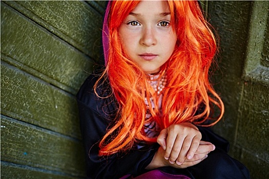 女孩,橙色,假发