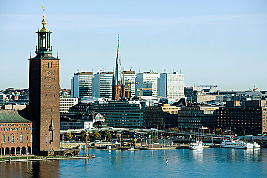 瑞典,斯德哥尔摩,岛屿,风景,水岸,市政厅
