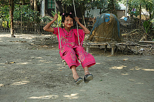 孩子,印度,秋千,孟加拉,一月,2008年