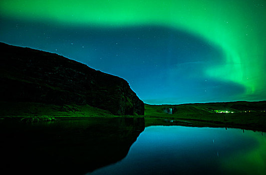 北极光,上方,瀑布,南方,冰岛