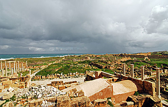 libya,leptis,magna,ruins,of,the,amphitheatre,by,sea,unesco,world,heritage,site