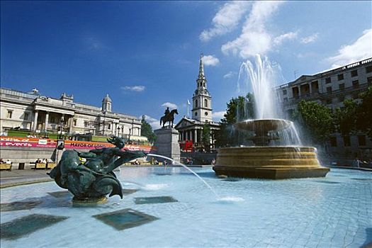 喷泉,特拉法尔加广场,伦敦,英格兰