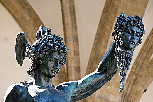 雕塑,头部,美杜沙,市政广场,佛罗伦萨,托斯卡纳,意大利,欧洲