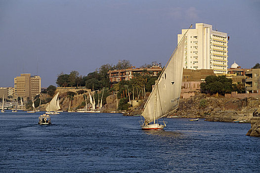埃及,阿斯旺,尼罗河,三桅小帆船