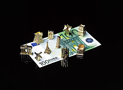 100欧元,货币,欧洲,地标,微型