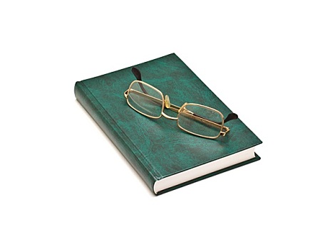 绿色,书本,眼镜,隔绝,白色背景,背景