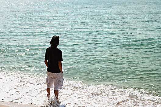 男人,腿,水中,海滩