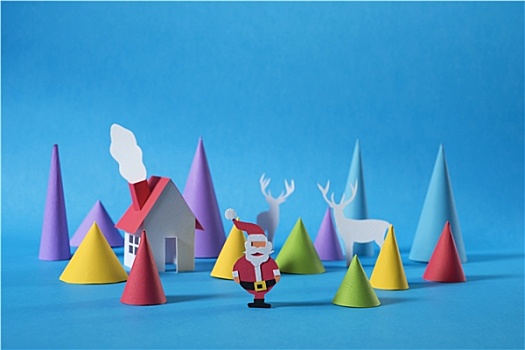 圣诞节,剪纸,圣诞老人,房子,鹿,贺卡