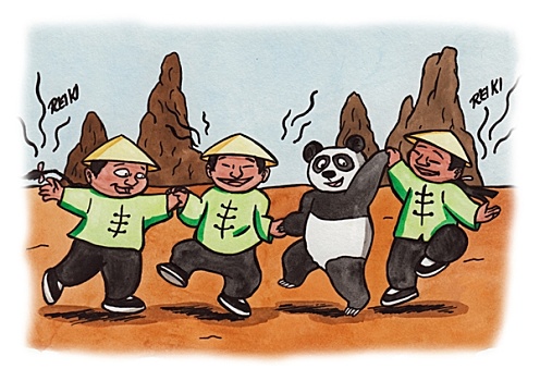 中国人,熊猫,跳舞,给
