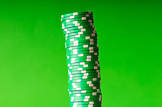 一堆,赌场,筹码,绿色背景