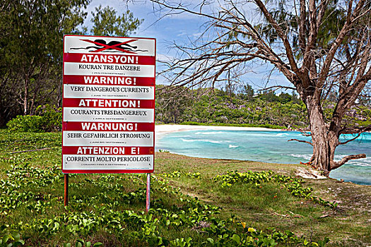 警告标识,危险,拉迪格岛,塞舌尔,非洲,印度洋