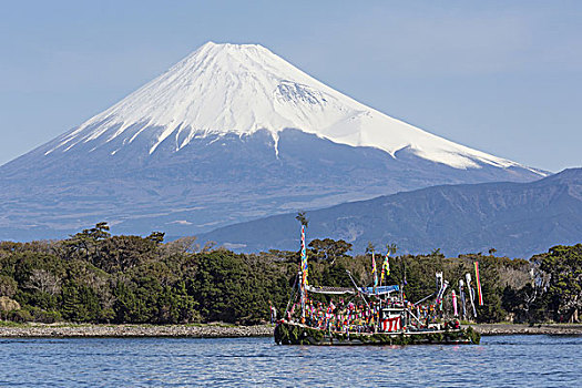 鱼,船,山,富士山,日本