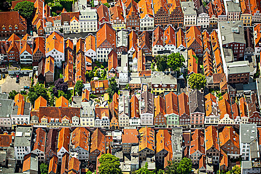 独栋别墅,红色,屋顶,老城,汉萨同盟城市,石荷州,德国