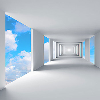 抽象,建筑,空,走廊,天空,背景