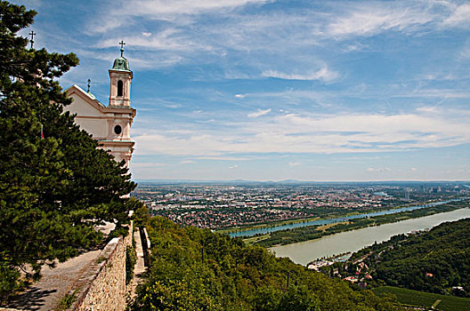 风景,山,多瑙河,河,维也纳,奥地利,欧洲