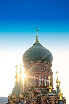 著名,索菲亚,大教堂,哈尔滨,蓝天