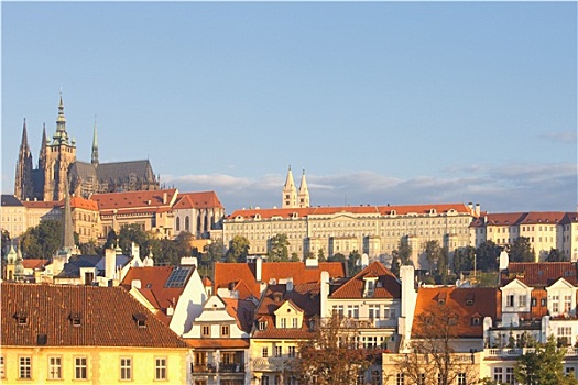 捷克共和国,布拉格,拉德肯尼,城堡,大教堂,晨光