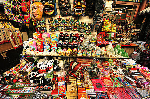 中国,北京,面罩,玩具,展示,出售,市场货摊