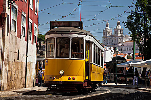 欧洲,葡萄牙,里斯本,传统,黄色,有轨电车
