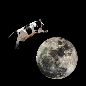 母牛,跳跃,上方,月亮